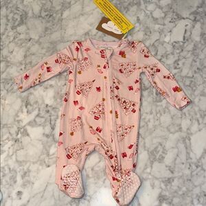 NWT Angel Dear Pink Christmas Kids Footie 0/3M